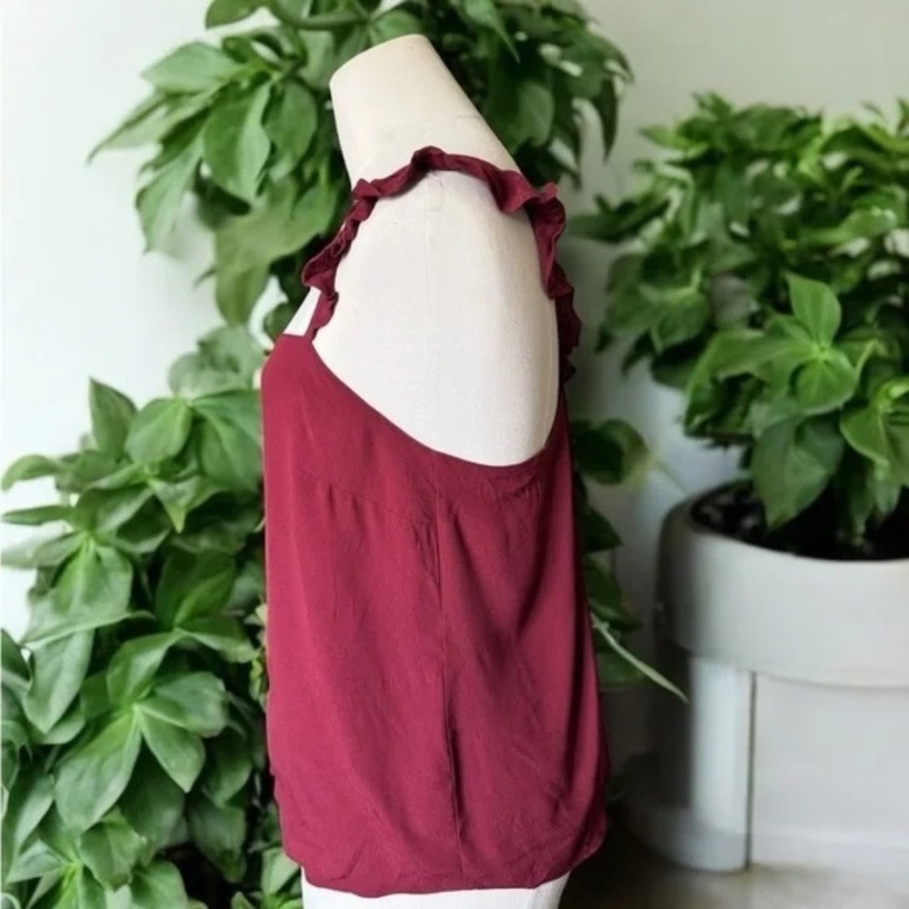 MADEWELL Ruffle-Strap Cami Burgundy Top SZ 2 - Picture 6 of 6